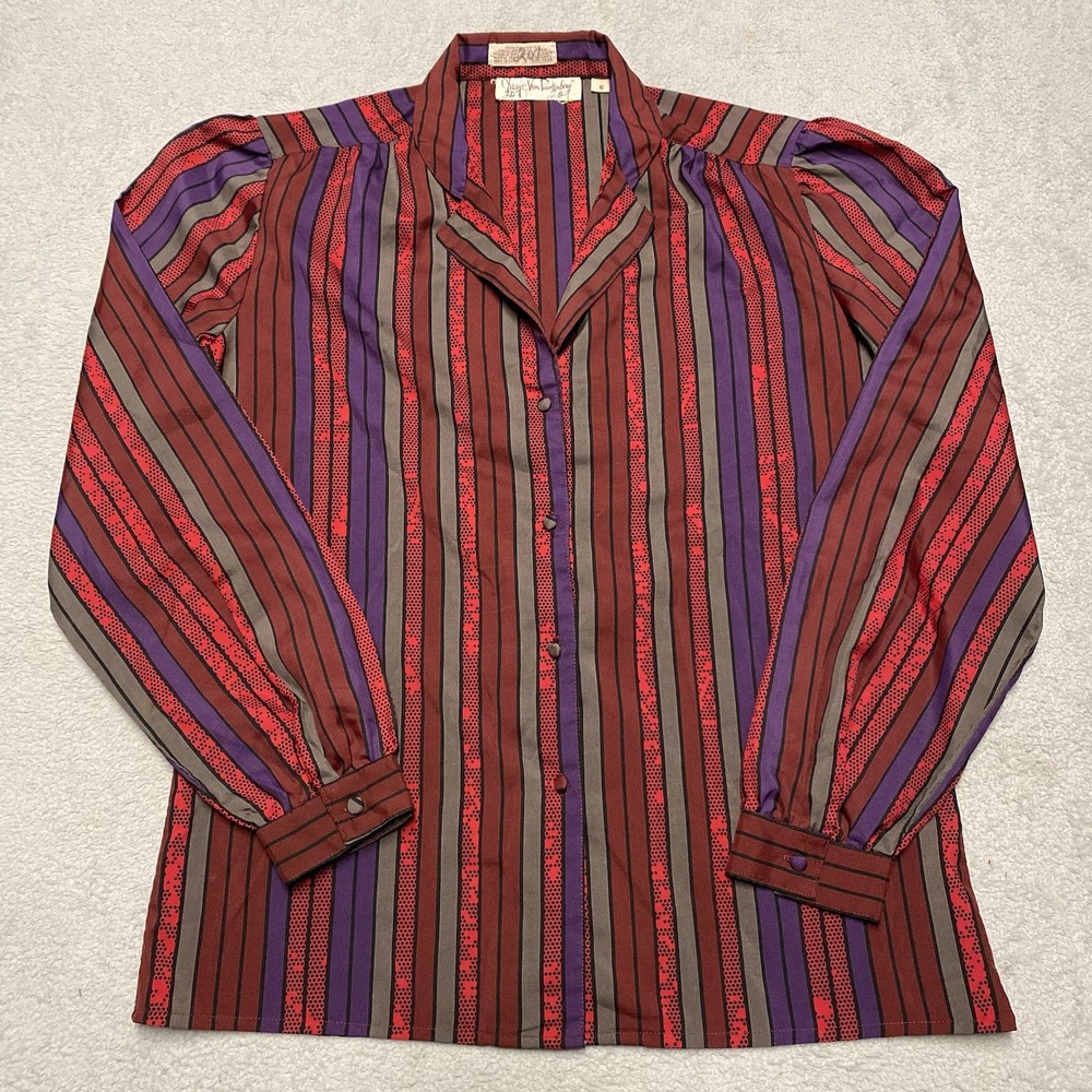 Vintage Diane Von Furstenberg Top 6 Multicolor Striped 90s‎ Blouse Retro Career